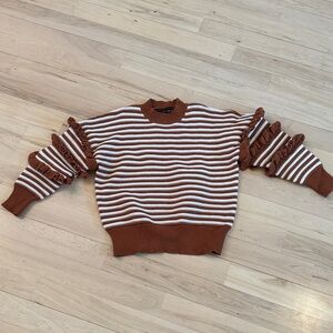 English Factory-Striped crewneck sweater-Ruffle Sleeves-XS